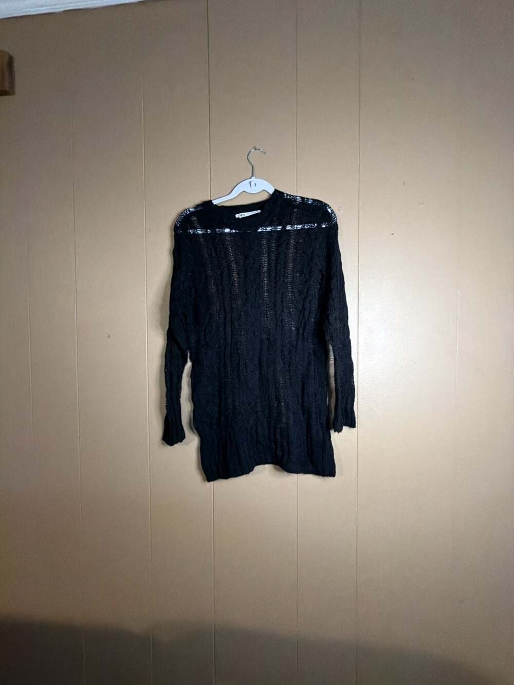 Zara Openwork Cable Knit Sweater Top in Black